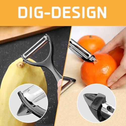 Vegetable Peeler, Potato Peelers for Kitchen Stainless Steel Multi-function Set Fruit Peeler For Kitchen and Household Tools Y & I Shape Swivel Blades with ​2 Orange Citrus Peelers