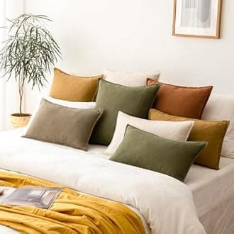 Foindtower Pack of 2, Decorative Linen Soild Throw Pillow Covers Soft Accent Cushion Case Boho Farmhouse Pillowcase for Couch Sofa Bedroom Living Room Home Decor 22 x 22 Inch Honey Mustard