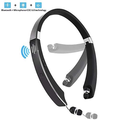 JISUSU Bluetooth Headset,with External Speaker, 2 in 1 Wireless Sport Headphone Speaker V4.1 Foldable Neckband with Retractable Earbuds Built in Speaker Microphone for Android and ISO, Clear