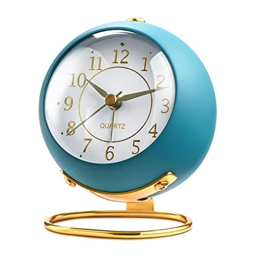 Analog Alarm Clock, Retro Backlight Cute Simple Design Small Desk Clock with Night Light, Silent, No Ticking, Battery Operated, for Children, Bedroom, Travel, Kitchen, Bedside Desktop (Blue)