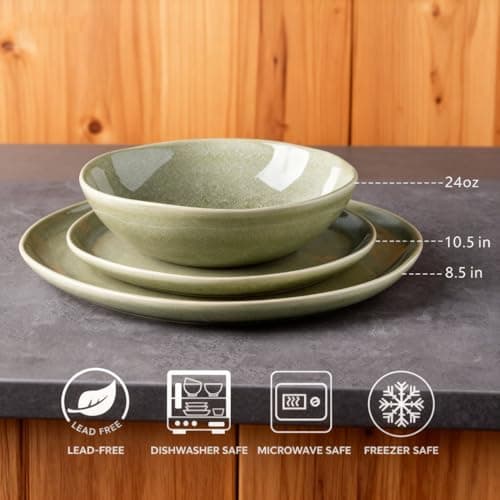 AmorArc Ceramic Dinnerware Sets,Handmade Reactive Glaze Stoneware Plates and Bowls Set,Highly Chip and Crack Resistant | Dishwasher & Microwave Safe Dishes Set,Service for 4 (12pc)