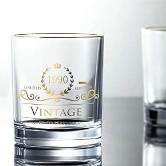 1990 35th Birthday Gifts for Men/Dad/Son, Vintage Unfading 24K Gold Hand Crafted Old Fashioned Whiskey Glasses, Perfect for Gift and Home Use - 10 oz Bourbon Scotch, Party Decorations