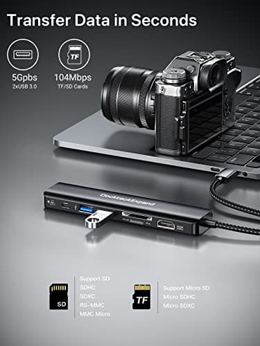 USB C Hub Multiport Adapter, DockteckExpand USB C Dongle 7 in 1 with 4K 60Hz HDMI Port, 1Gbps Ethernet, 100W PD, 2 USB 3.0 Ports, SD/TF Card Reader for MacBook iPad HP Dell XPS and More