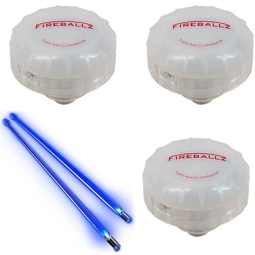 Fireballz LED Cymbal Nut 3 Pack w/Sticks. Includes 3 Pack of Fireballz Radiant Red LED Cymbal Nuts + Blue Firesticks Drumsticks