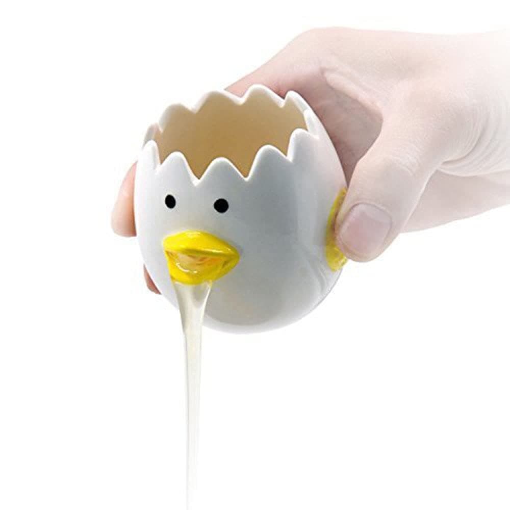 Cute Egg Separator, Ceramic Vomiting Chicken, Yellow/Pink, 2.56" H x 1.96" W x 1.96" H, 180g, Dishwasher Safe
