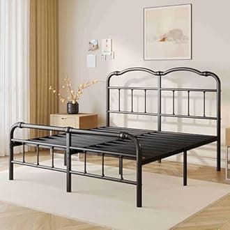 ZIYOO Vinatge California King Size Metal Bed Frame with Metal Headboard and Footboard Cal-King Bed Frame 18 Inch High Under Bed Storage, No Box Spring Needed, Noise Free