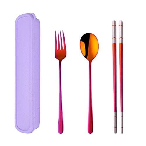3 PCS Outdoor Flatware Set Fork Spoon Chopsticks/Travel Flatware Set with a Case, Red