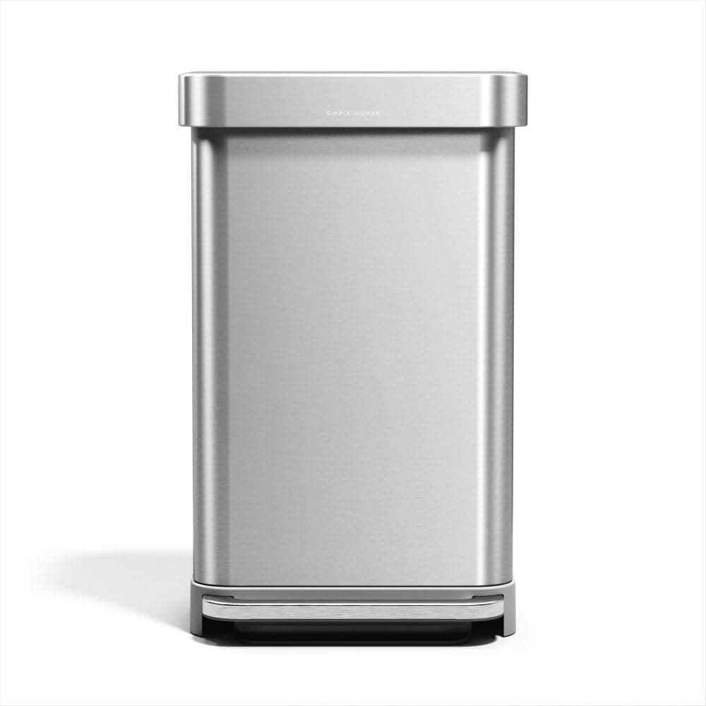 simplehuman 45 Liter / 12 Gallon Rectangular Hands-Free Kitchen Step Trash Can with Soft-Close Lid, Brushed Stainless Steel