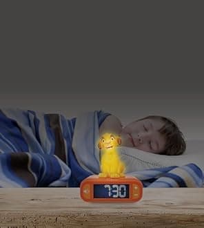 Disney The Lion King, Simba Nightlight Alarm Clock, Sounds and Melodies, LCD Backlit Screen, Luminous, Snooze, Yellow/Orange, RL800AN