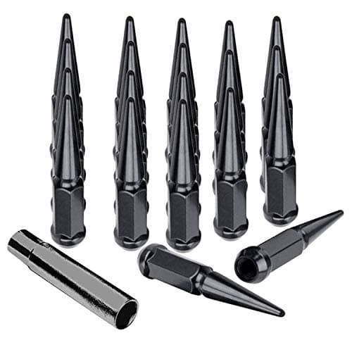 12x1.25 Lug Nuts Spiked 20 pcs Black Solid Steel Wheel Lug Nuts with 1 Installation Key