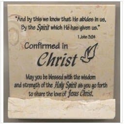 Confirmed in Christ Jerusalem Stone Plaque on Stand
