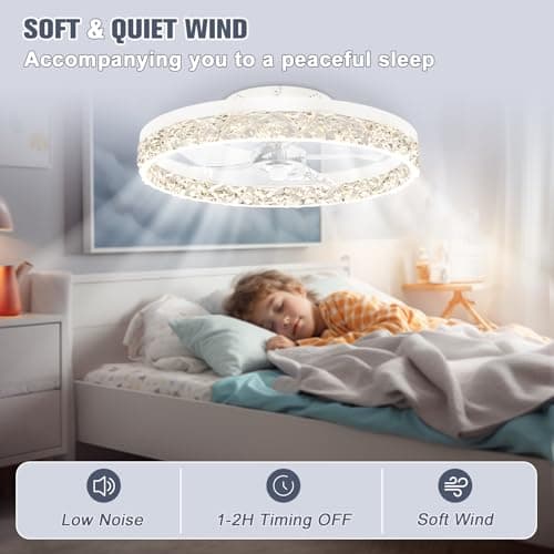 VOLISUN - Modern Ceiling Fans with Lights and Remote Control, 19.7 Inch Low Profile Ceiling Fan, Flush Mount, Bladeless Adjustable LED Light 3000K-6500K