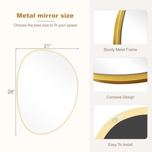 WallBeyond Irregular Wall Mirror, Asymmetrical Mirror Wall Mounted with Gold Framed for Living Room, Bathroom, Bedroom, Entryway Wall Decor, 28"×21", Gold