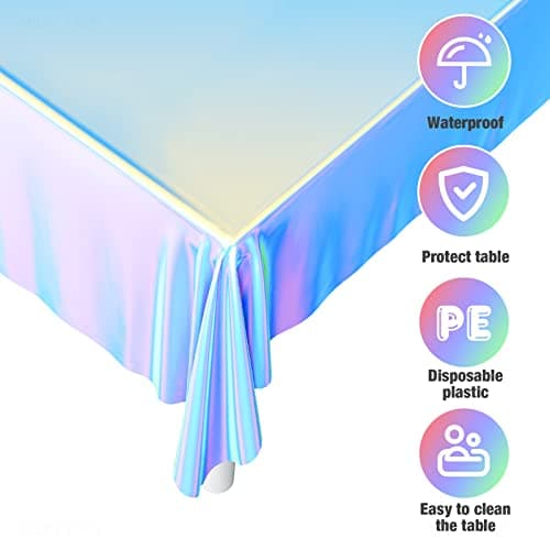 NiHome Iridescent Plastic Tablecloths 4-Pack 54.8x109.6 Inches Holographic Metallic Laser Shiny Rectangle Party Table Decorations Foil Clothes Reusable Covers for Birthday Bridal Wedding Christmas