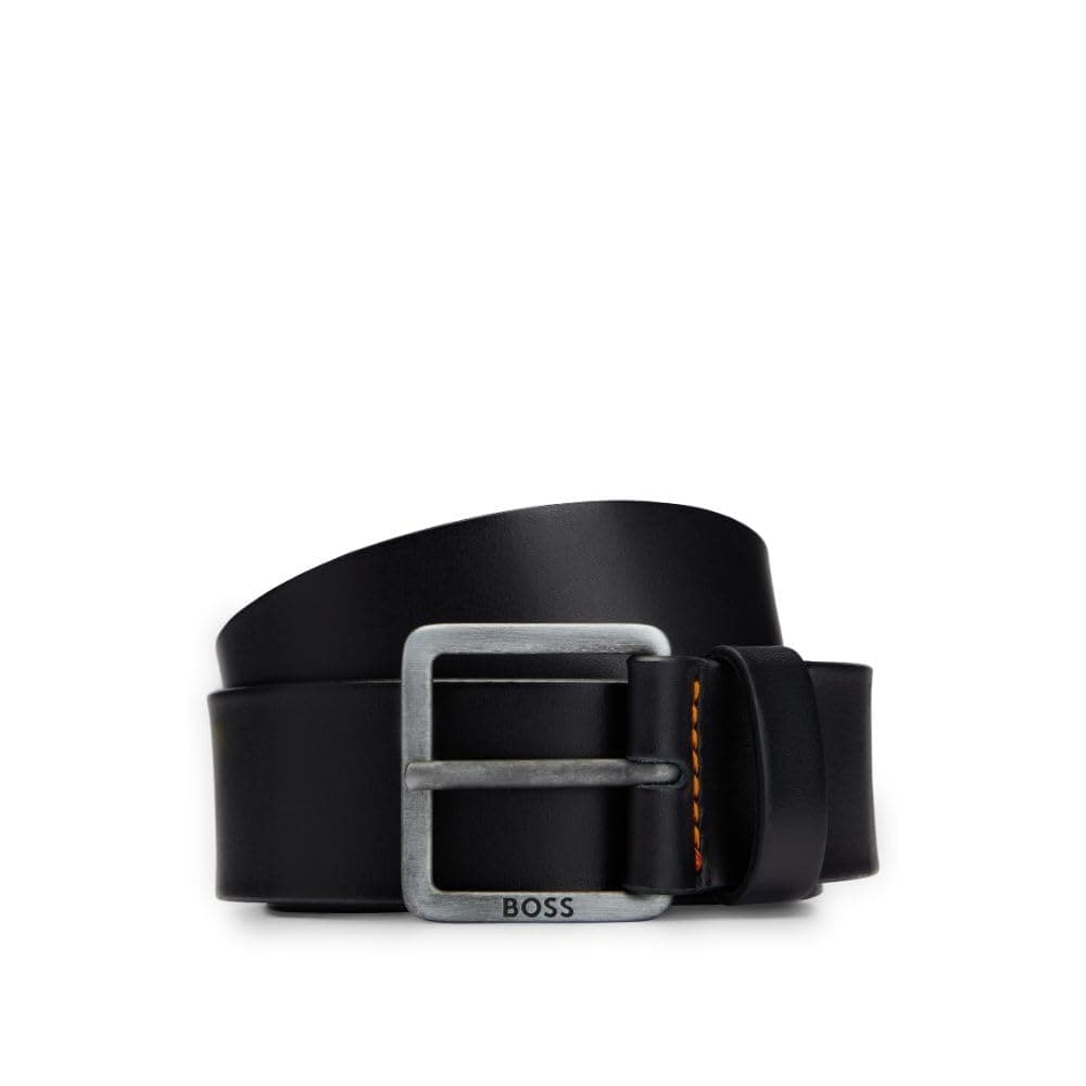 BOSSMen's Smooth Leather Belt with Brushed Effect Buckle