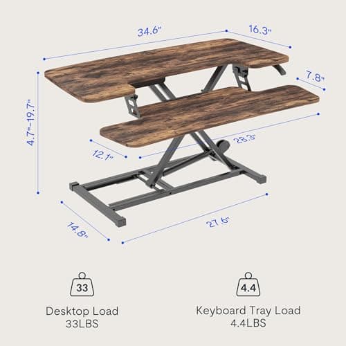 FLEXISPOT 35" Height Adjustable Standing Desk Converter Sit-to-Stand Desk Riser with Wide Keyboard Tray Workstation for Home and Office, Rustic Color