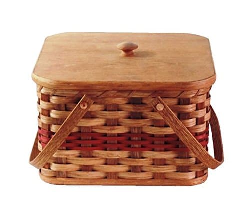 Amish Handmade Square Double Pie Basket w/Inside Tray, Lid, and Two Swinging Carrier Handles (Red w/o Liner, Regular)