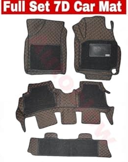 Autoclow/Premium 7D Car Mat for Toyota Fortuner (Model:2017-2025) || Luxury Leather Dual-Stitch 7D Car Mat Full Set || 100% Waterproof || Color : TAN Stitch-Black Grass (Design-1)