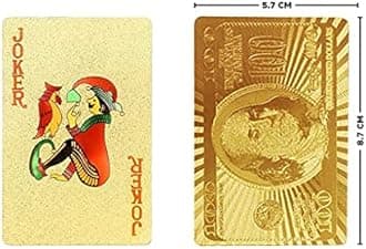 Gold Plated Waterproof Playing Cards in a Wooden Gift Box, Flexible PVC Plastic Gold Playing Cards Premium Poker Cards, Flexible Use for Party Game, Tash Card Set for Game Deck