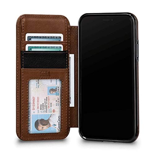 Deen Wallet Book Leather Case Apple iPhone Xs/X (5.8 inch) - Wireless Charging Compatible - Saddle