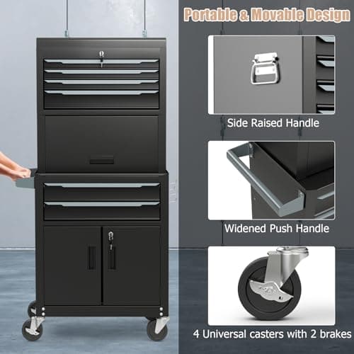 ERGOMASTER Large Rolling Tool-Chest Dentproof with 6 Drawers Heavy Duty Tool-Cabinet on Wheels Lockable and Lock System for Garage Workshop(28 x 13 x 53''-Black)