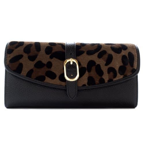 Genuine Leather Leopard Print Purse (Black)