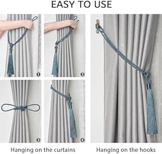 Pretty Jolly 4 Pack Long Tassel Curtain Tiebacks Handmade Braided Rope Knot Drape Tie Backs European Style Decorative Curtain Holdbacks for Home & Office Window Drapery (Teal)
