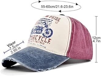 YULOONG Vintage Baseball Cap Washed Denim Trucker Cap Motorcycle Print Pattern Outdoor Sun Hat 100% Cotton for Man Women
