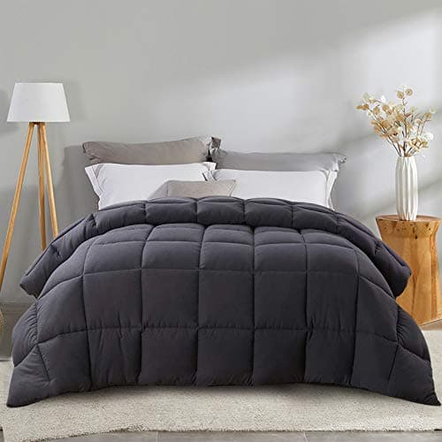 EDILLY All Season King Size Soft Quilted Down Alternative Comforter Duvet Insert with Corner Tabs,Winter Summer Warm Fluffy, Dark Grey，90" X 102"