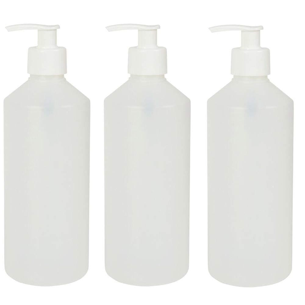 3 x 500ml Empty HDPE Plastic Bottles with White Lotion Pump Dispensers