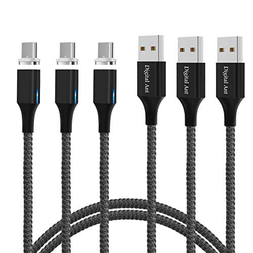 Digital Ant Gen-X Magnetic Type-C/USB-C Nylon Braided Fast Charging and Data Sync Cable Compatible with Samsung and Other Smart Phones with USB-C/Type-C Port (5-Feet Grey 3-Pack, 5 Feet)