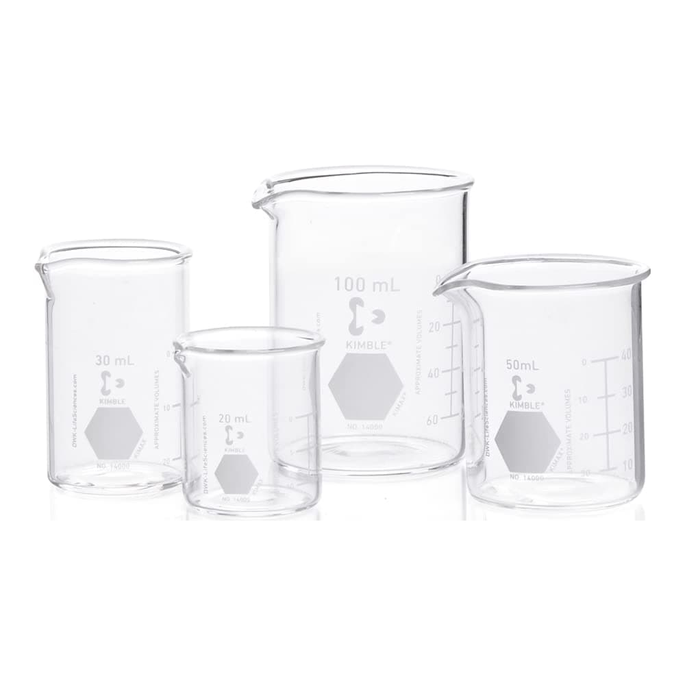 Kimble14000-2000 Glass Low Form Griffin Beaker with Double Capacity Scale, 200-2000mL Graduation Interval, 2000mL Capacity, 100mL Graduation (Pack of 4)