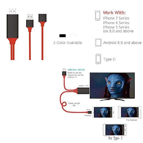 Probeatz Universal HDMI Cable for iPhone Android and Type C 4k High Speed HDMI Cable Adapter HDTV TV for Samsung s8 s8 Plus