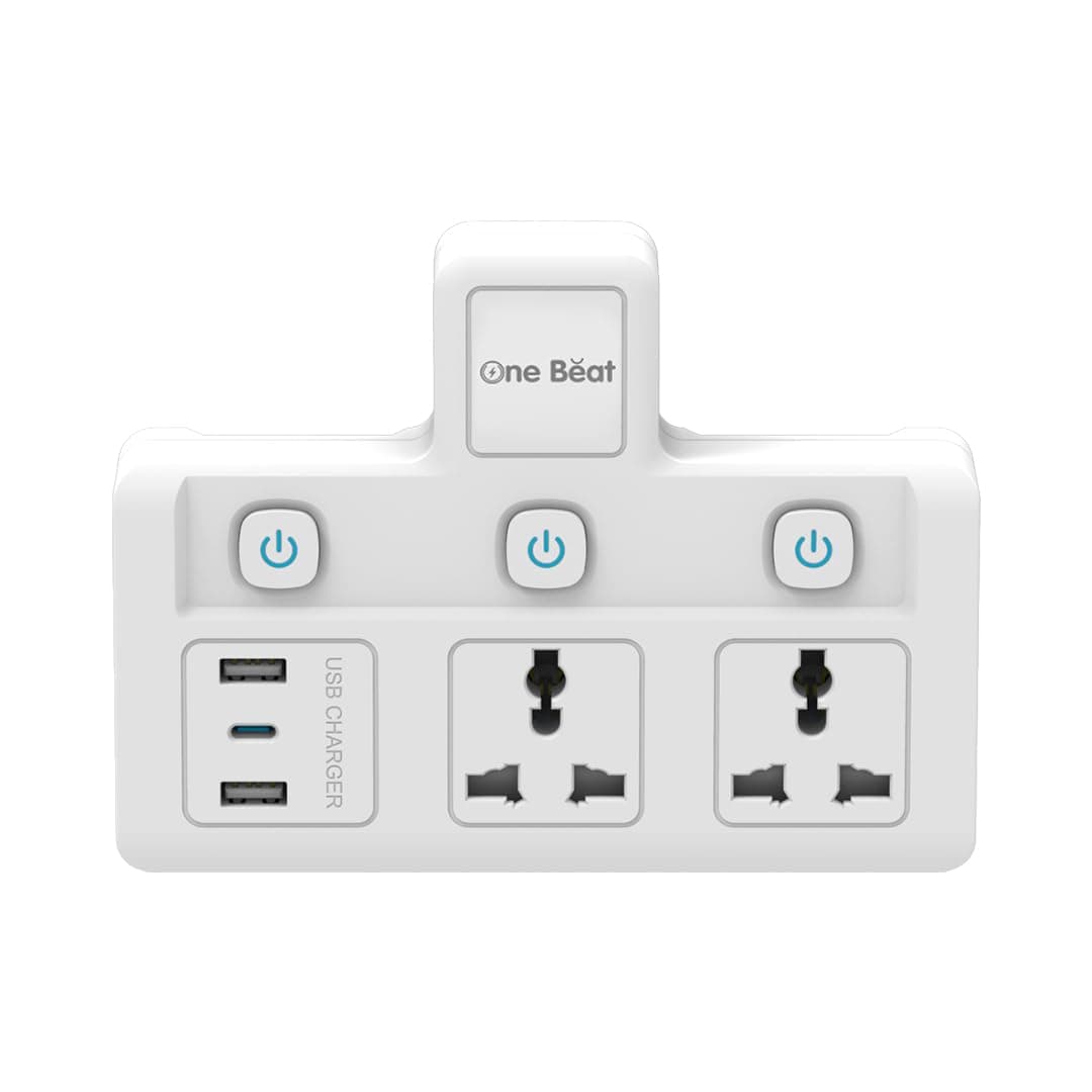 One Beat Cordless Extension Board with Individual Switch-Multi Plug Socket with 2 USB A & 1 USB C Slot - Flex Board with Safety Shutter Protection