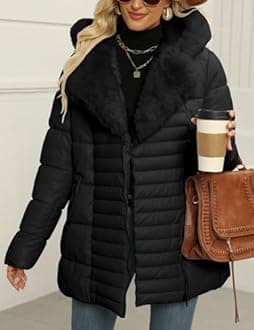 Bellivera Womens Plus Size Puffer Coats Sherpa-lined Jacket Thicken Overcoat with Hood