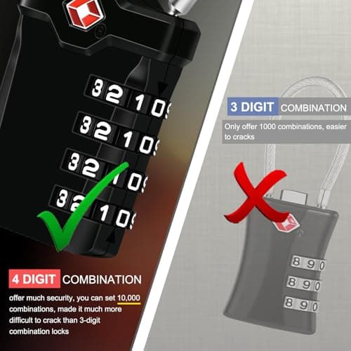 TSA Luggage Locks, [Newest Version][2 Pack] Diyife Long Shackle Padlocks, 4-Digit Travel Lock Combination Padlocks 14cm Flexible Cable Lock for Travel Suitcase Luggage Bag Case etc.(Black)