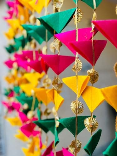 Craftomanic® Handmade Wall Decor Decorative Triangle 4.5 Ft 10 pcs Hanging Gotta Tikki Strings for Temple/Pooja Decor Mehndi, Haldi, Wedding/Backdrops, Color Theme Party, Festivals