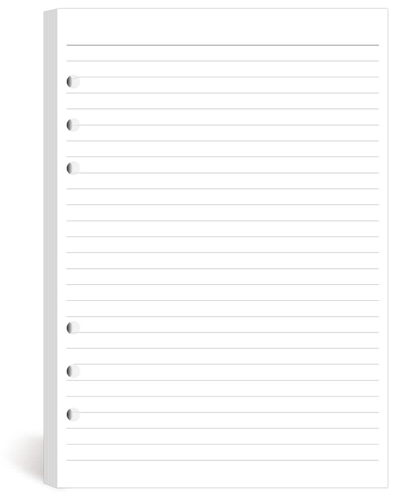 A5 Lined Paper 6-Hole Punched, 100 Sheets (200 Pages), Compatible with Filofax A5 Organizer, 100gsm, White