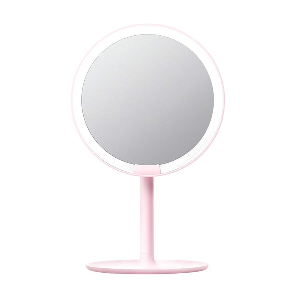 AMIRO 6.5 inch LED Lighted Makeup Mirror Vanity Mirror with Natural White Light Adjustable Angles Round Pink (Pink)