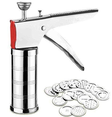 Stainless Steel Kitchen Press with 15 Types of Different Jali - Ideal for Murukku/Bhujiya/Noodles/Idiyappam/Cookies/Chakali/Sev/Farsan