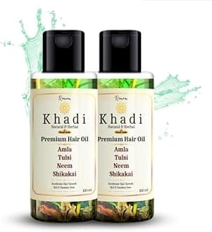 ROM-OIL-B1 | KHADI Natural Premium Hair Oil | Soothes Scalp & Reduces Dandruff | SLS & Paraben Free (Khadi Hair Oil, Amla, Tulsi, Neem & Shikakai (Pack of 2))