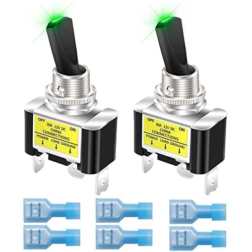 Gebildet 2Pcs Rocker Lighted Toggle Switch 12V 30A Heavy Duty Racing Car Automotive Auto SPST ON/Off Toggle Switch LED Illuminated 12mm Size (Green)