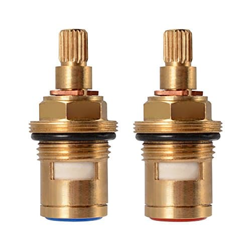 Replacement Brass Pair Ceramic Stem Disc Cartridge Mixer Hot and Cold Tap Inner Faucet Bathroom Basin Valve Quarter Turn G1/2" for Bathroom Kitchen Tap(1 Pair Hot & Cold)