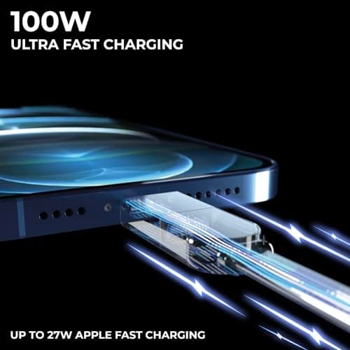 Rolling Square inCharge XL 6-in-1 Multi Charging Cable, Portable USB and USB-C Cable with 100W Ultra-Fast Charging Power, 10 Ft/3m, Summit Yellow