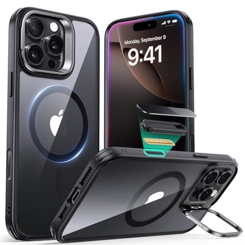 ESR for iPhone 16 Pro Max Case, Compatible with MagSafe, Military-Grade Protective Case, TPU, Built-in Stash Stand Phone Case, Scratch-Resistant Back Cover, Classic Series, Clear Black