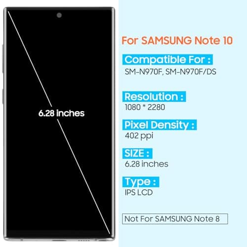 TFT for Samsung Galaxy Note 10 Screen Replacement - for Samsung Note10 LCD Display Touch Screen for Galaxy N910 SM-N970F N970U N970U1 Digitizer Glass Assembly with Frame (Black) (Sliver)