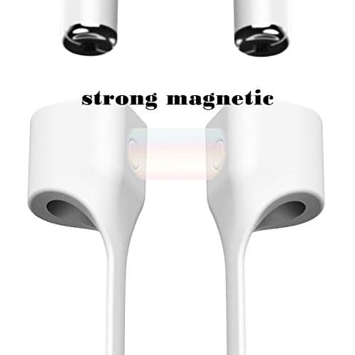 Strong Magnetic Silicone Strap Wired Cable Connector Holder String Cord Compatible with AirPods Anti-Lost Neck Strap White