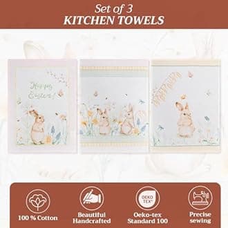 Maison d' Hermine Kitchen Towels Set of 3 100% Cotton 27.50" x 20" Reusable Cloth Tea Dish Towels Absorbent with Hanging Loop for Kitchen Valentines Day Decorations Spring/Summer (Easter Dew)