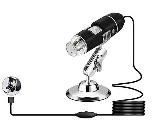 USB Microscope,1000x Magnification Endoscope, 8 LED USB 2.0 Digital Microscope, Mini Camera with OTG Adapter and Metal Stand, Compatible with Mac Window 7 8 10 Android Linux (Black)