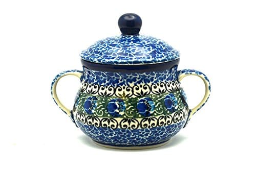 Polish Pottery Sugar Bowl - Peacock Feather